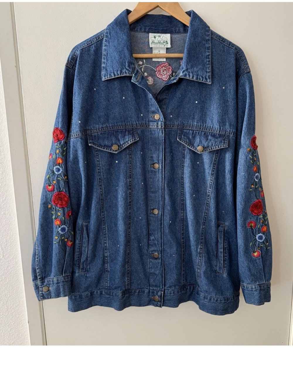 Quacker Factory Jean Jacket Floral Embroidery & Sequins Size 1X